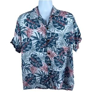 Makai Beach Mens Aloha Hawaii Coconut Button Down Beach Shirt Blue Large NEW